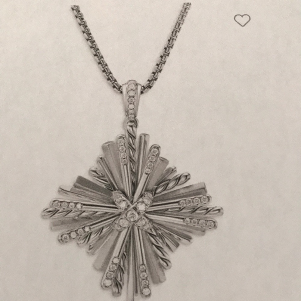 *SOLD* DAVID YURMAN 32mm ANGELIKA FOUR-POINT PENDANT NECKLACE W/DIAMONDS in SS